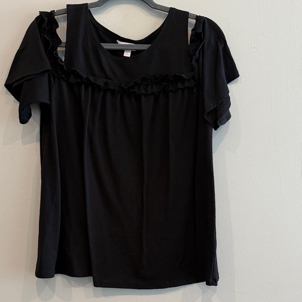 LC Lauren Conrad Black Ruffle Blouse Size Large